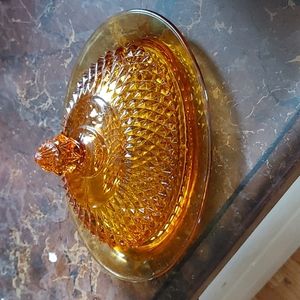 Vintage Amber oval covered butter dish